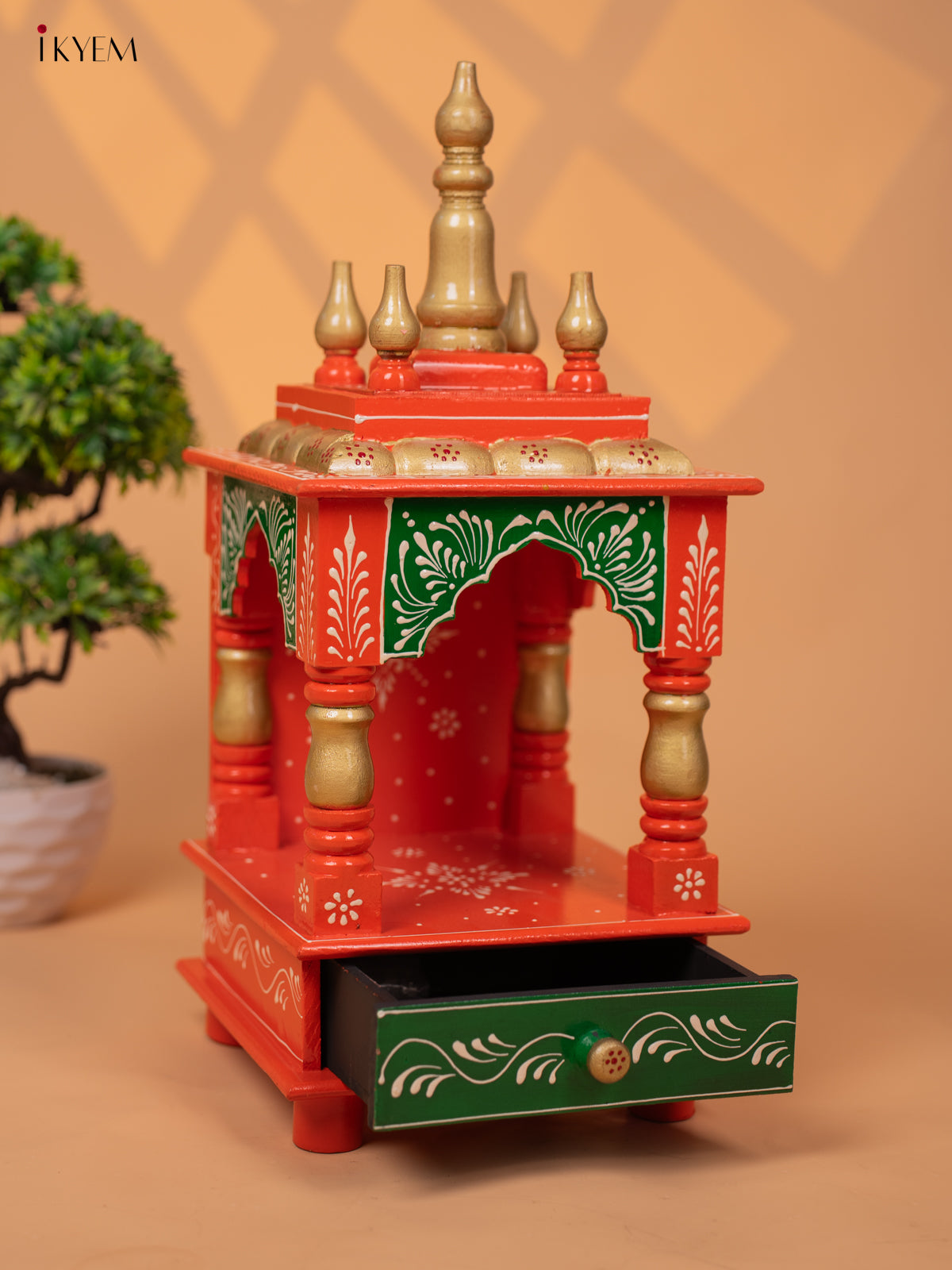 Hand Painted Wooden Pooja Mandir/Mandapam with Drawer - 19 Inch -KC01114