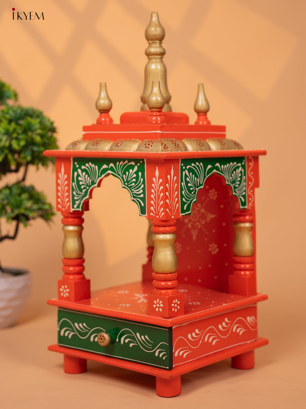 Hand Painted Wooden Pooja Mandir/Mandapam with Drawer - 19 Inch -KC01114
