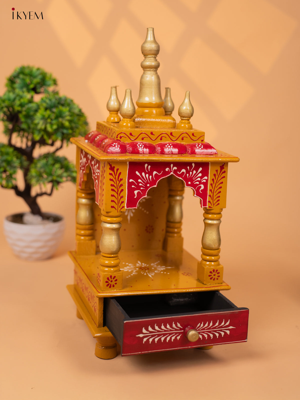 Hand Painted Wooden Pooja Mandir/Mandapam with Drawer -19 Inch-KC01116
