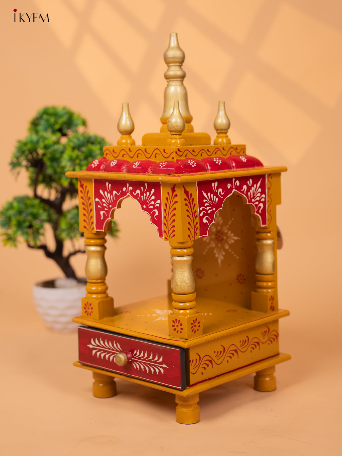 Hand Painted Wooden Pooja Mandir/Mandapam with Drawer -19 Inch-KC01116