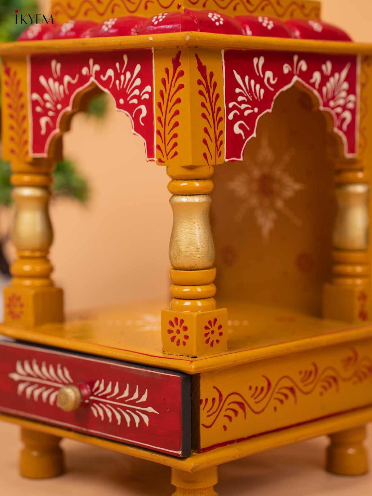 Hand Painted Wooden Pooja Mandir/Mandapam with Drawer -19 Inch-KC01116