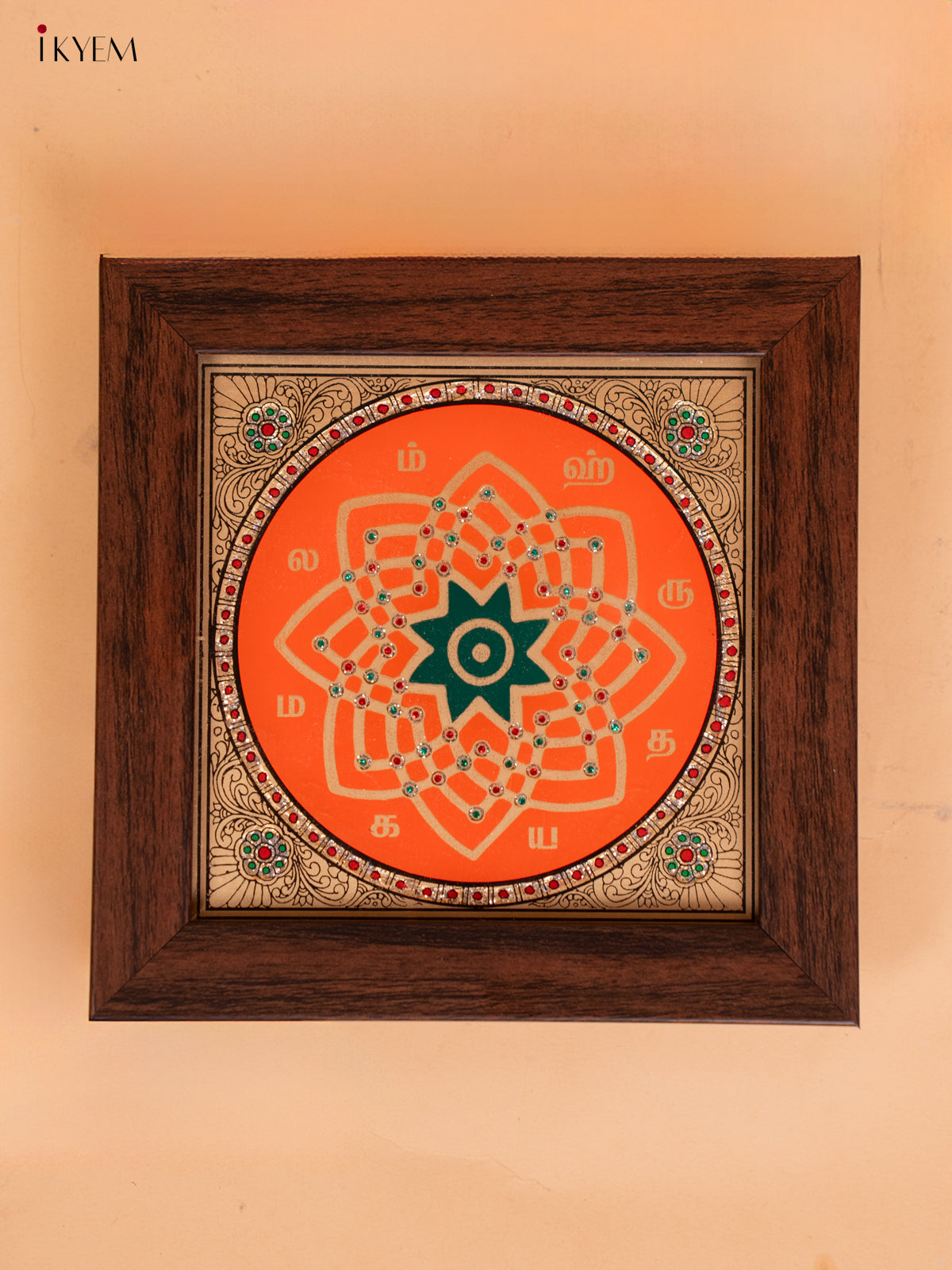 Reverse Glass Painted Manai - Hridaya Kamalam - Orange- (6x6) - KC06121