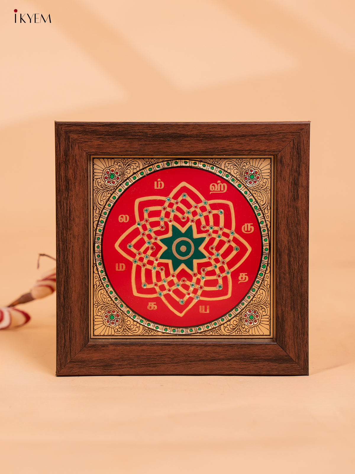 Reverse Glass Painted Manai - Hridaya Kamalam - (6x6) Red - KC06123