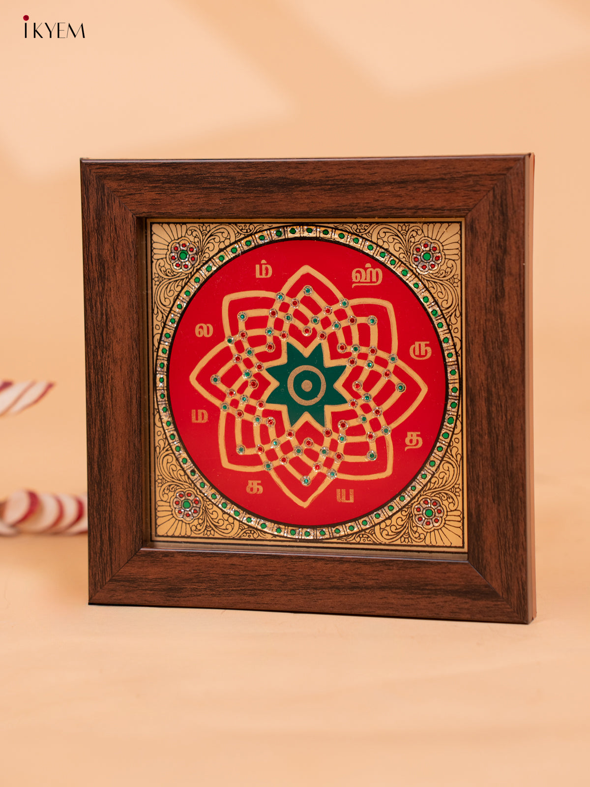 Reverse Glass Painted Manai - Hridaya Kamalam - (6x6) Red - KC06123