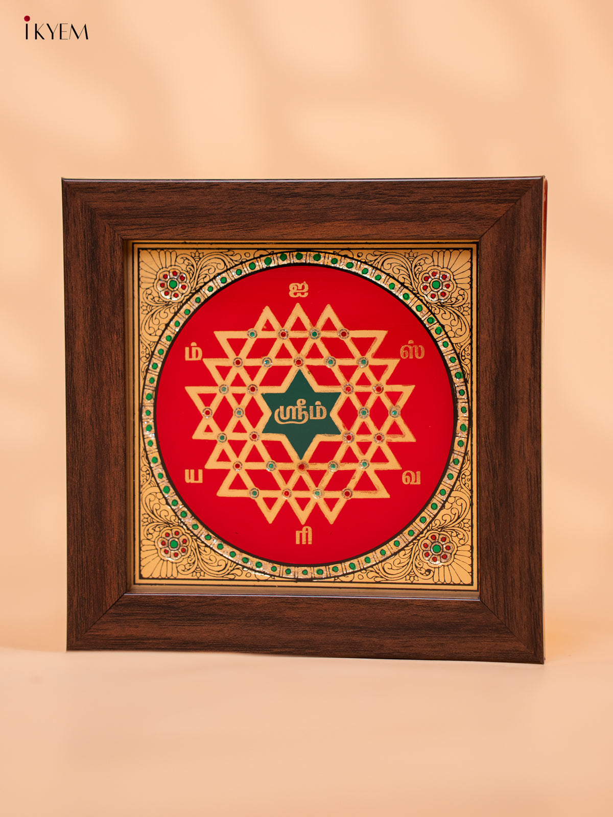 Reverse Glass Painted Manai (6x6) - Aishwarya Kolam - Red - KC06124