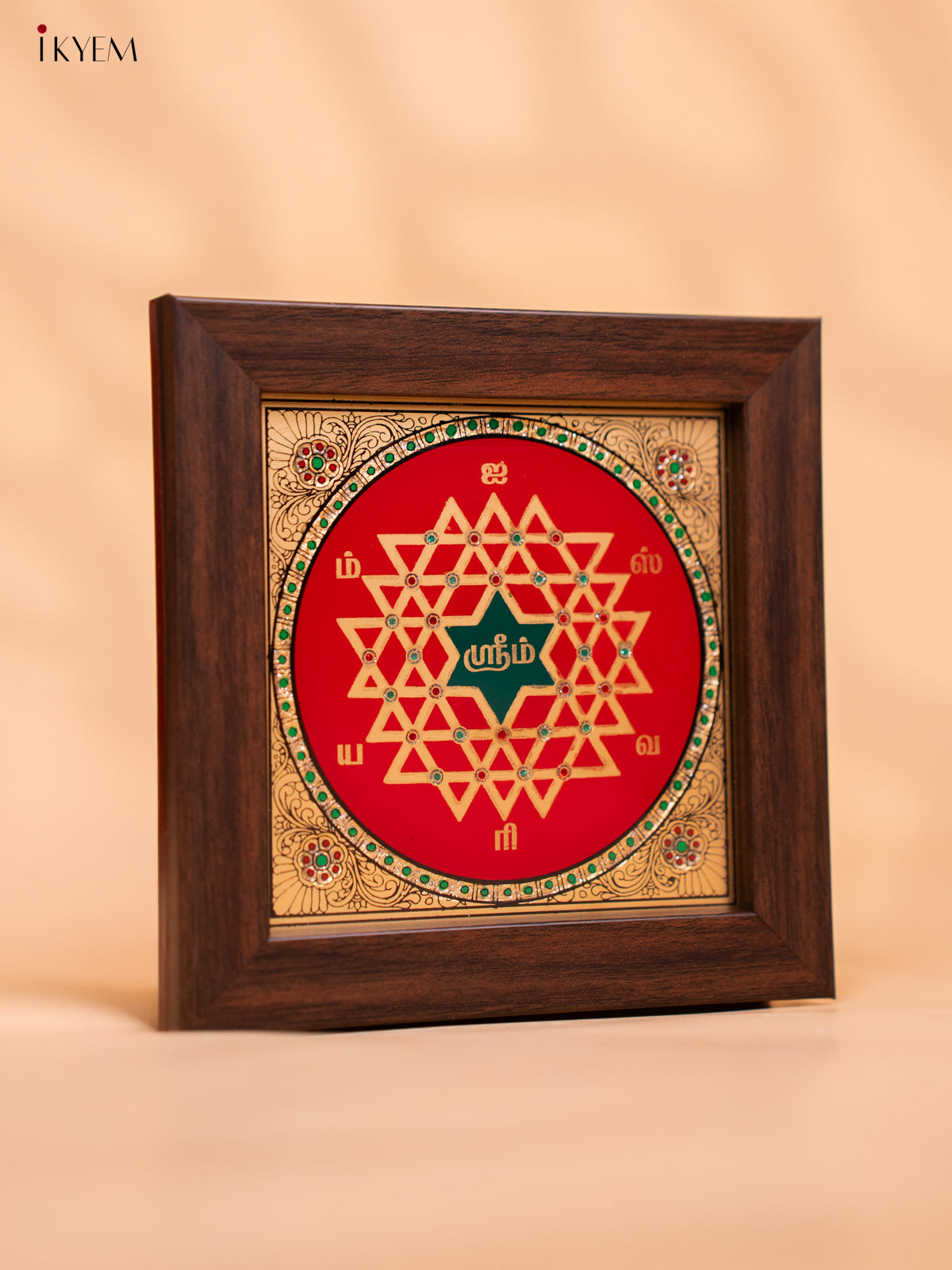 Reverse Glass Painted Manai (6x6) - Aishwarya Kolam - Red - KC06124