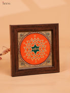 Orange & Green Handcrafted Aishwarya Kolam Reverse Glass Painted Frame -2