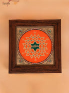 Orange & Green Handcrafted Aishwarya Kolam Reverse Glass Painted Frame -3