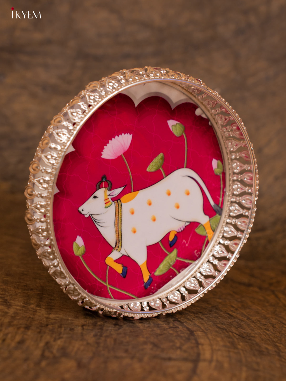 Digital Printed Thambulam Tray - Pichwai - Red - (8×8)- KC12112