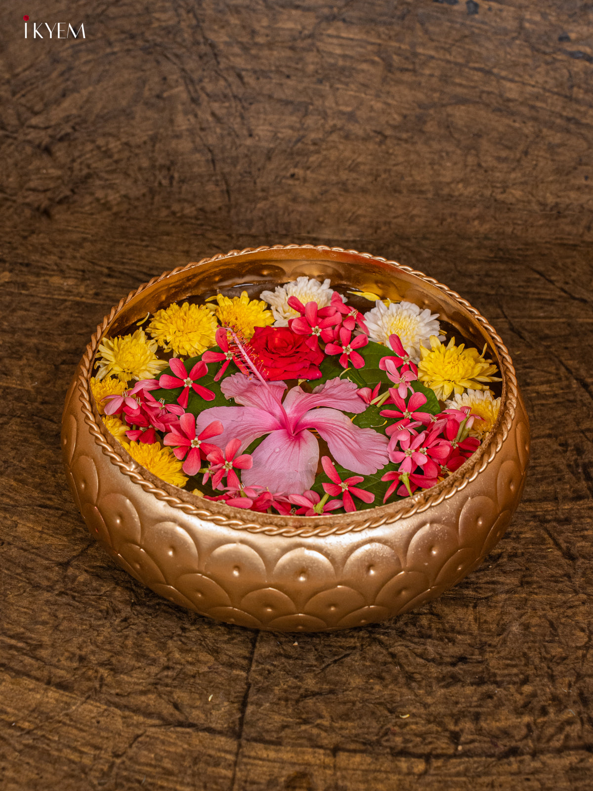 Metal Gold coating Lotus Urli - (10×10) Small - KC18115