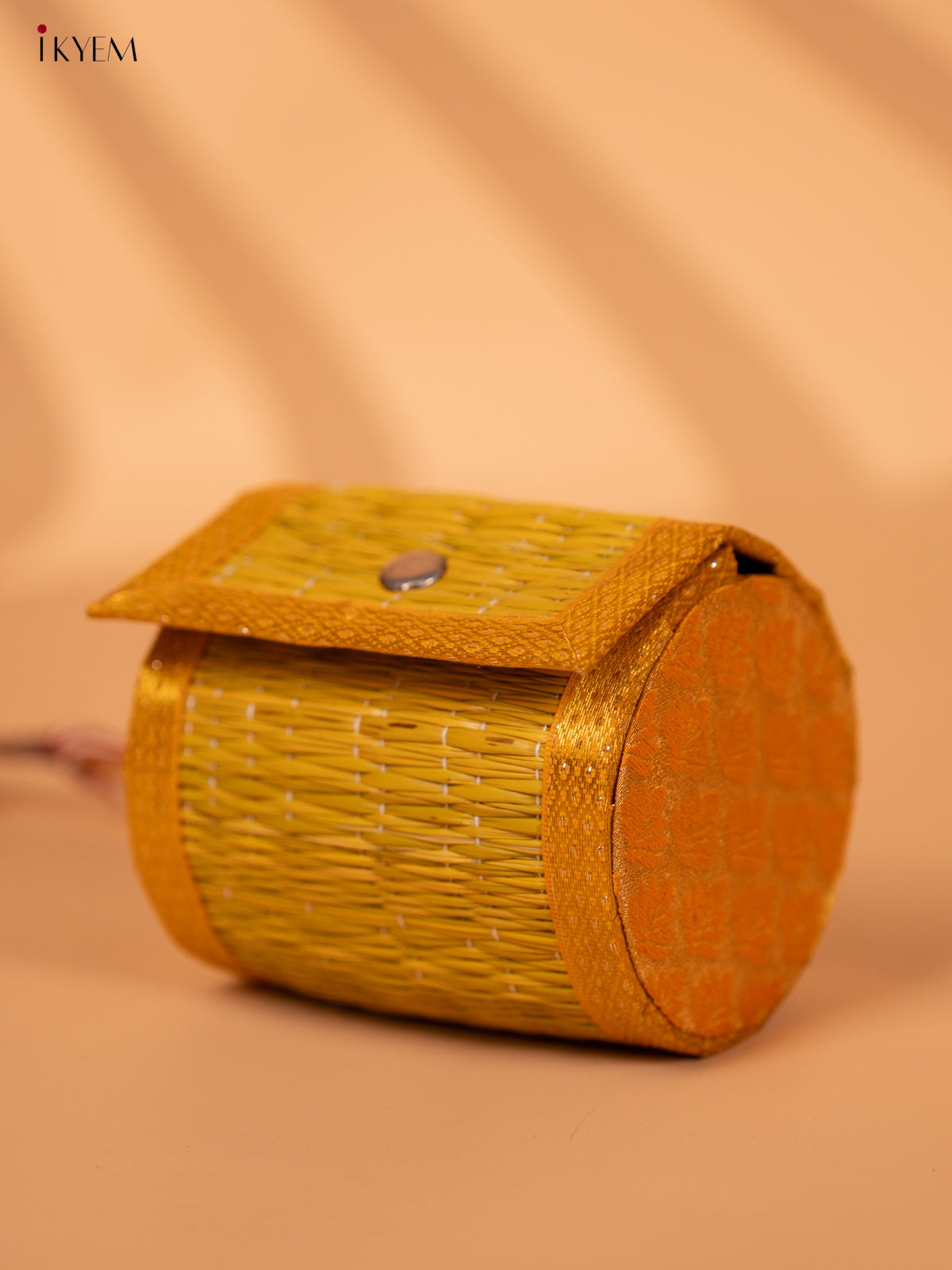 Half Raw Silk with korai Round Bangle box - Yellow-KC20123