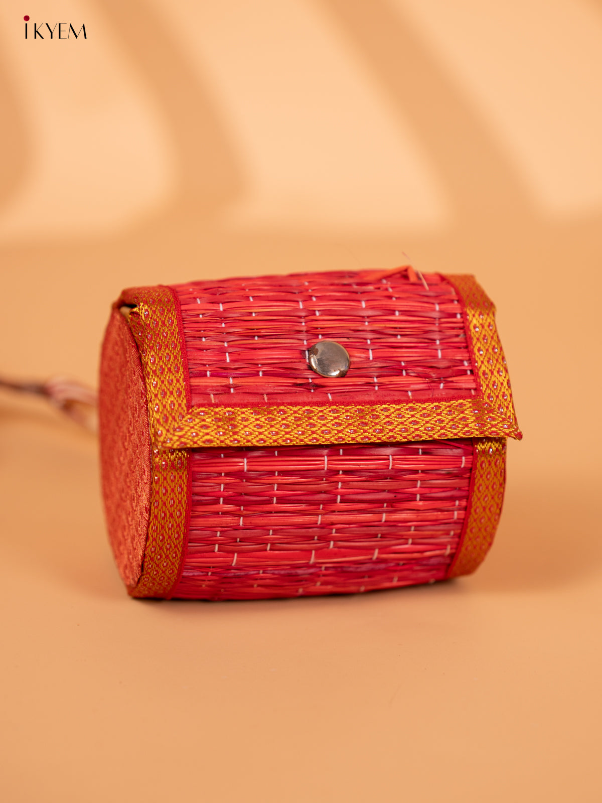 Half Raw Silk with korai Round Bangle box - Red-KC20124