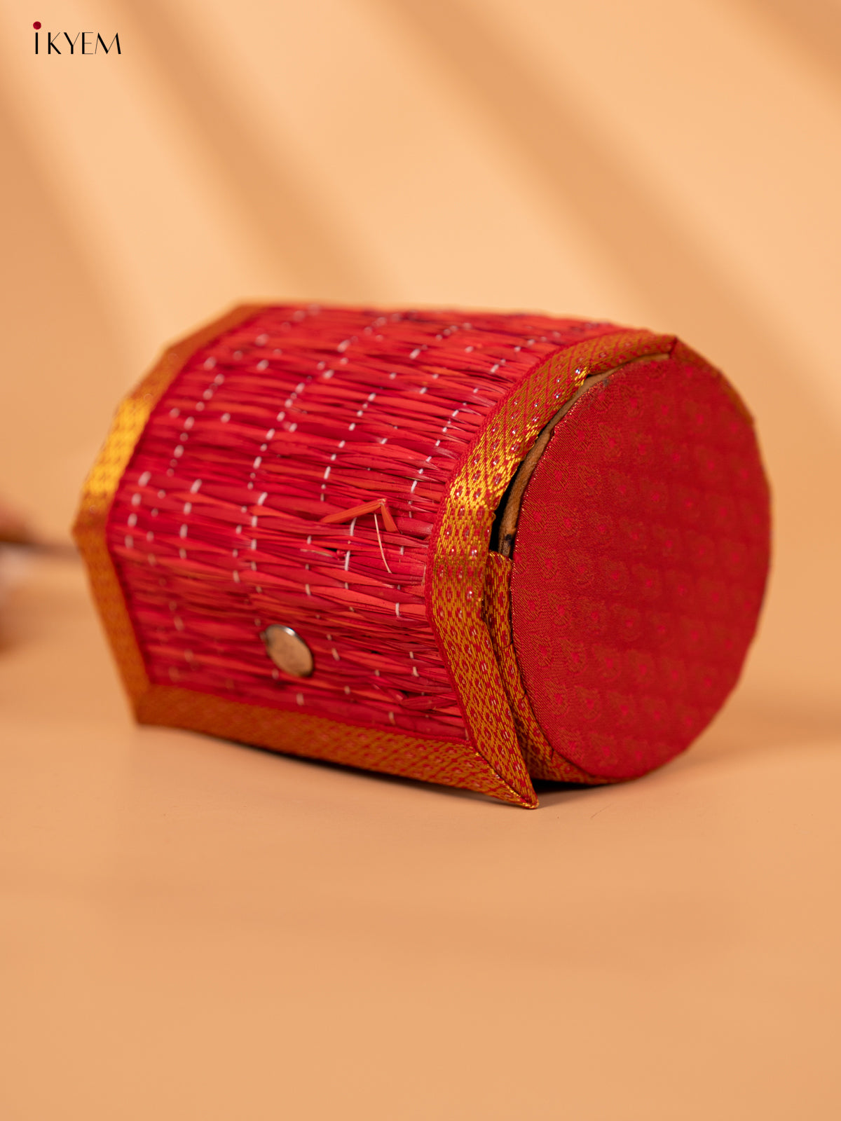 Half Raw Silk with korai Round Bangle box - Red-KC20124