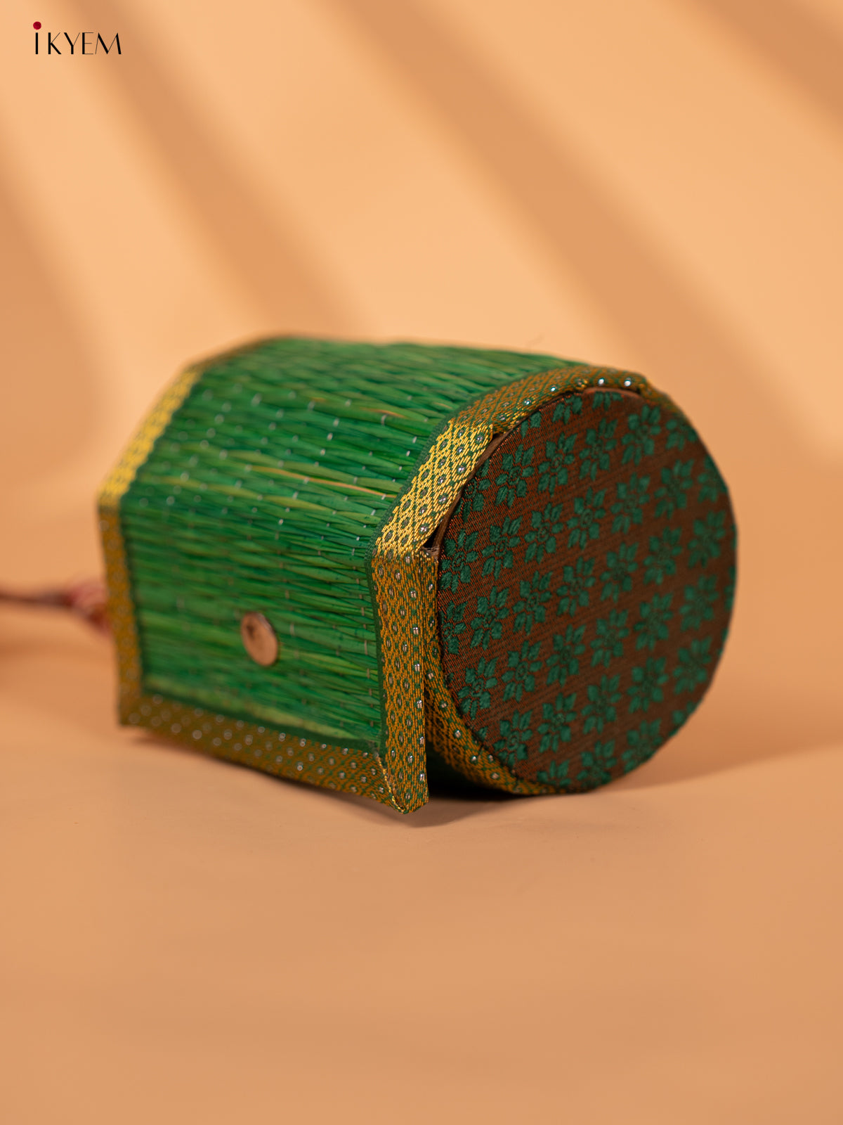 Half Raw Silk with korai  Round Bangle box   - Green -KC20126