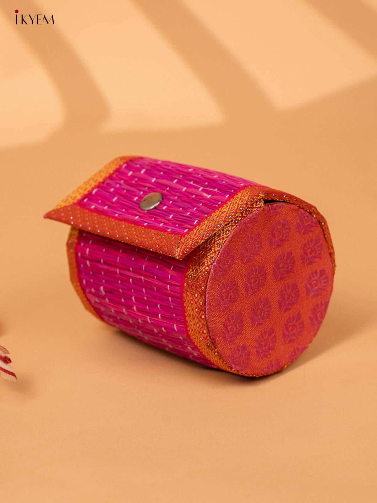 Half Raw Silk with korai Round Bangle box - Pink -KC20128