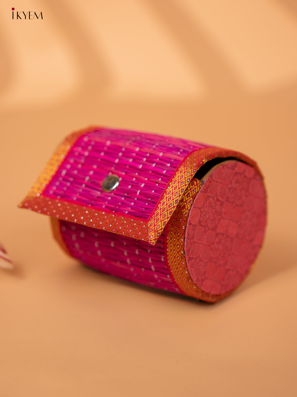 Half Raw Silk with korai Round Bangle box - Pink -KC20129