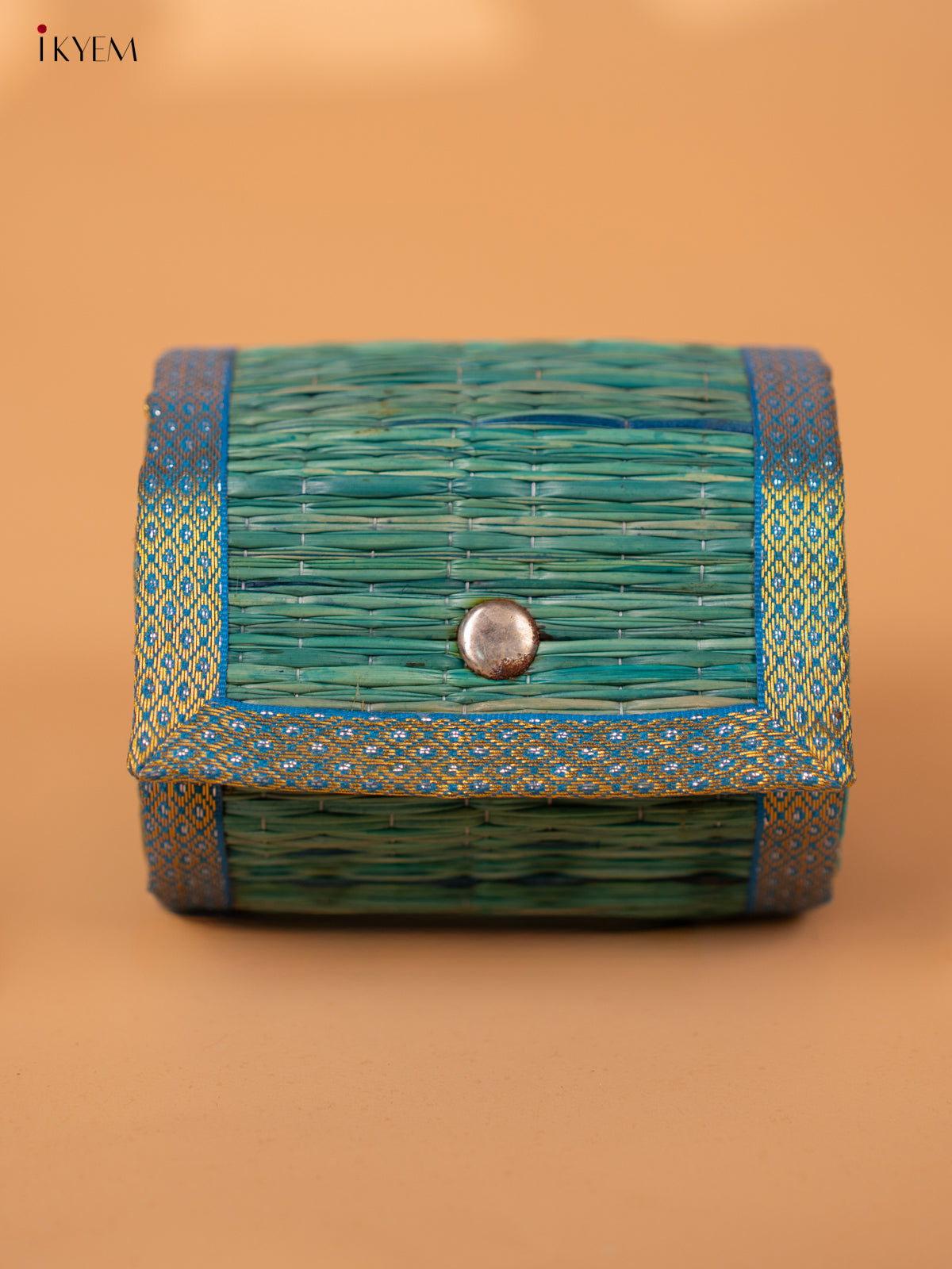 Half Raw Silk with korai  Round Bangle box - Sky blue -KC20131