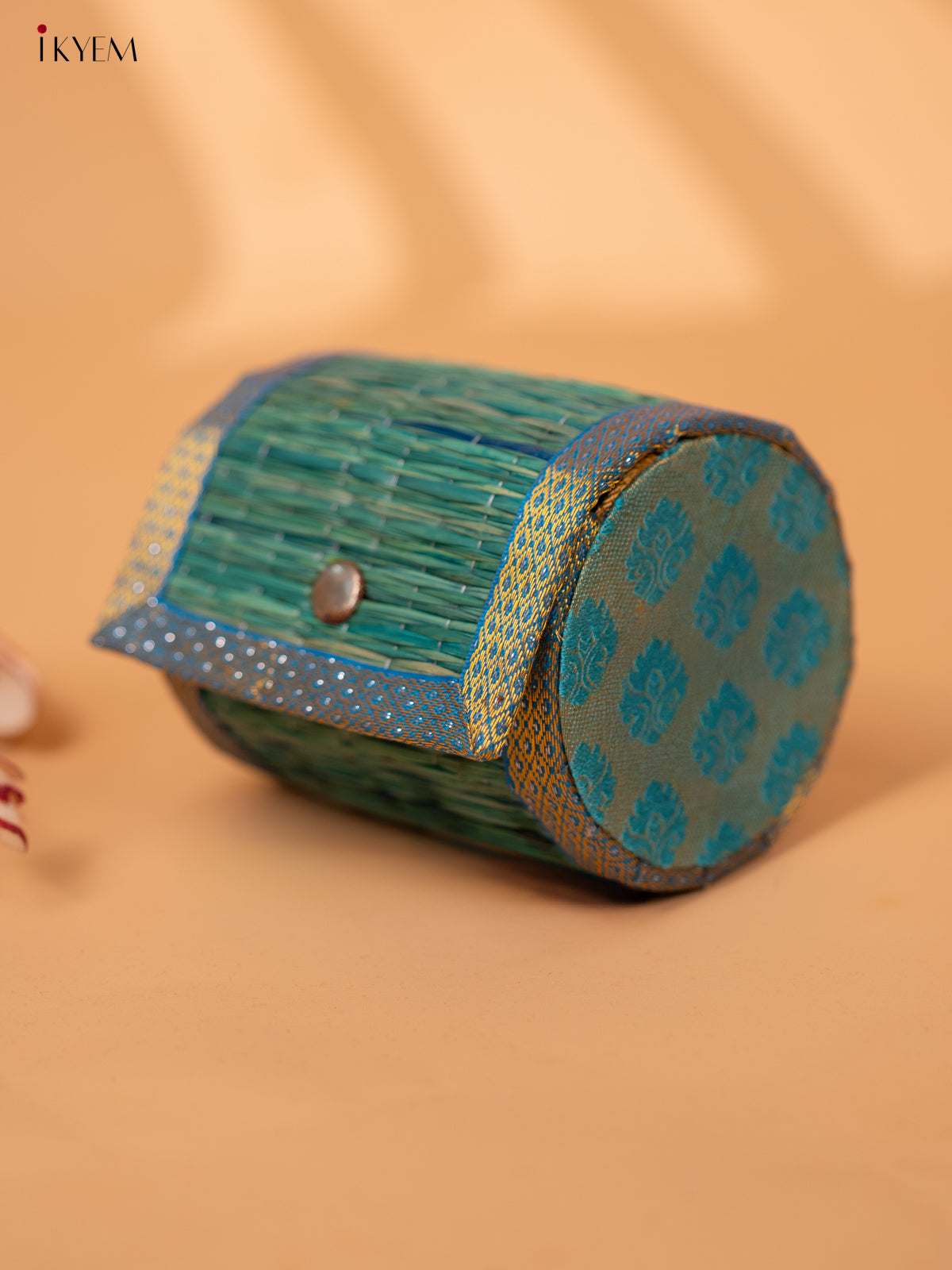 Half Raw Silk with korai  Round Bangle box - Sky blue -KC20131