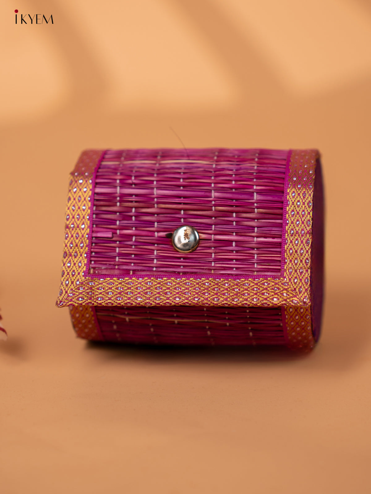 Half Raw Silk with  korai  Round bangal box  - Violet -KC20133