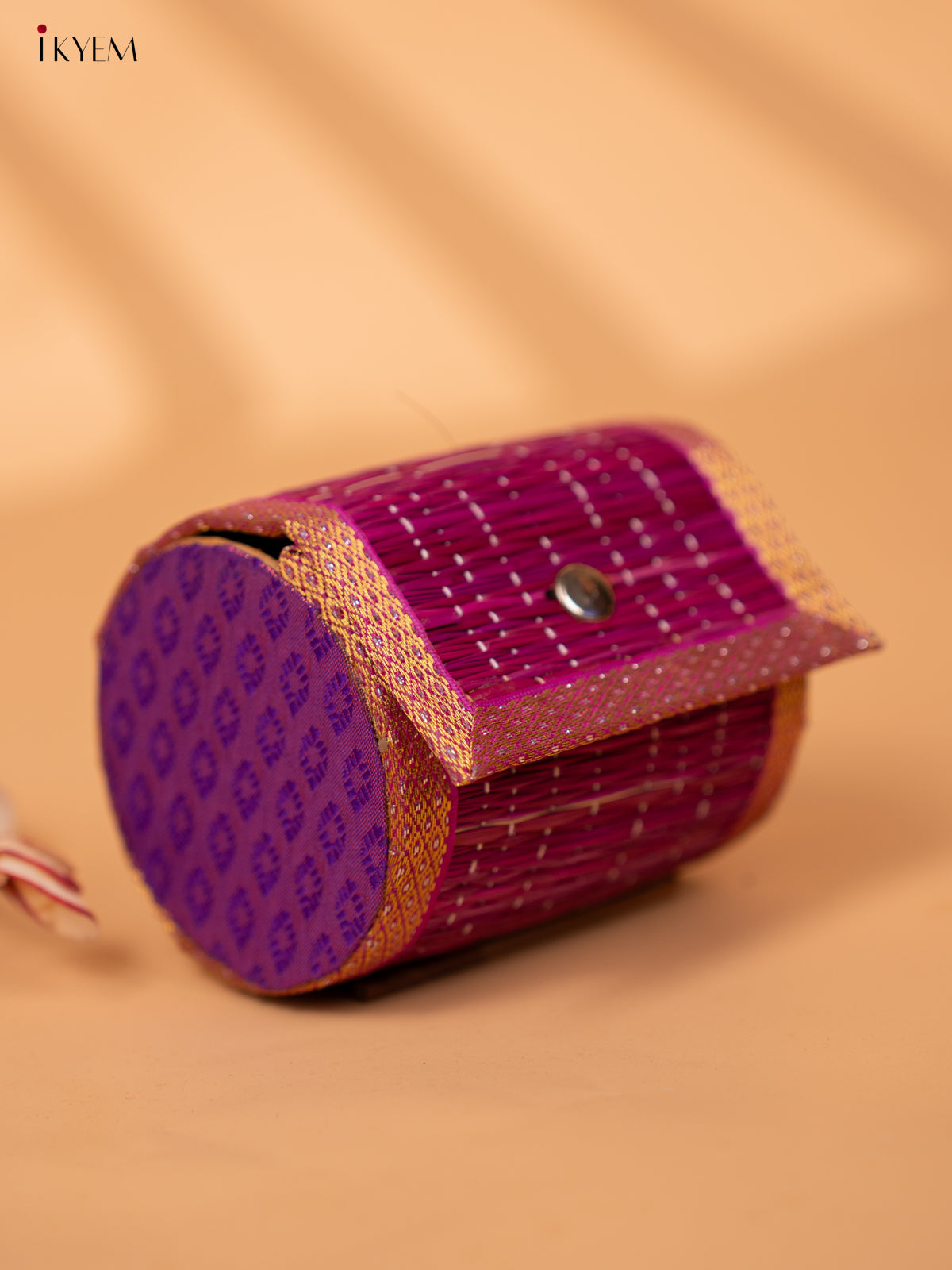 Half Raw Silk with  korai  Round bangle box  - Violet -KC20133
