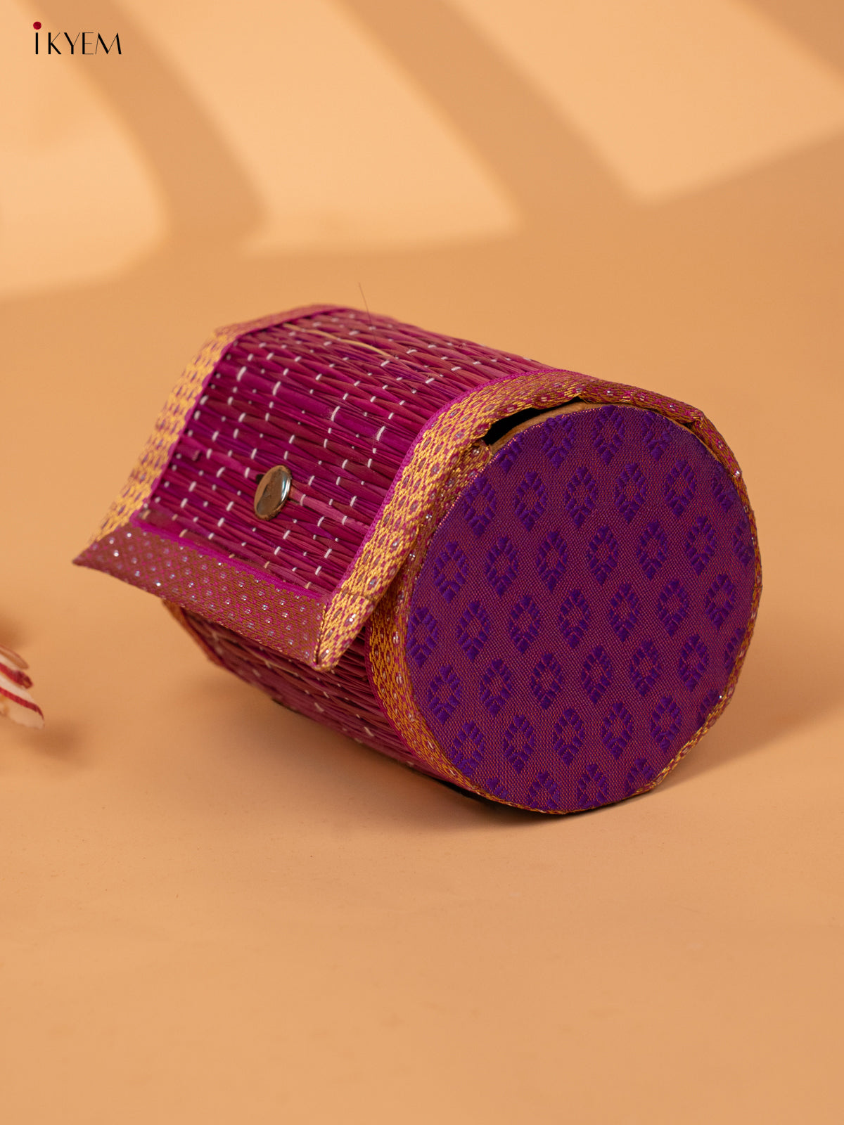 Half Raw Silk with  korai  Round bangal box  - Violet -KC20133