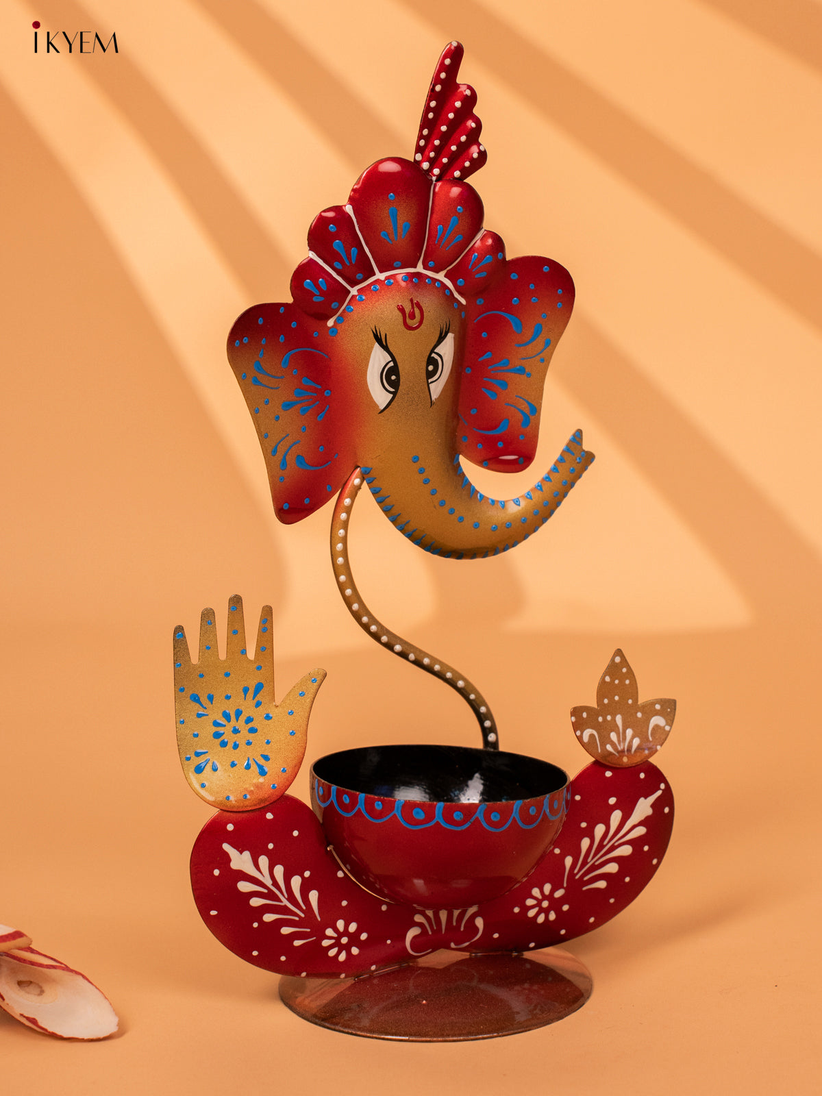 Iron Hand Painted Ganesha T-light Holder - Red  11 Inch -KC20148