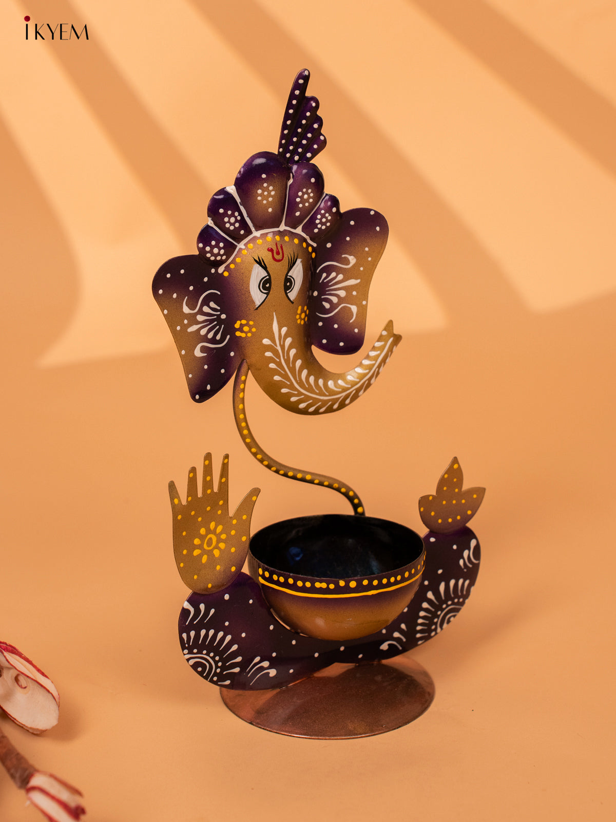 Iron Hand Painted Ganesha T-light Holder - violet 11 Inch -KC20149