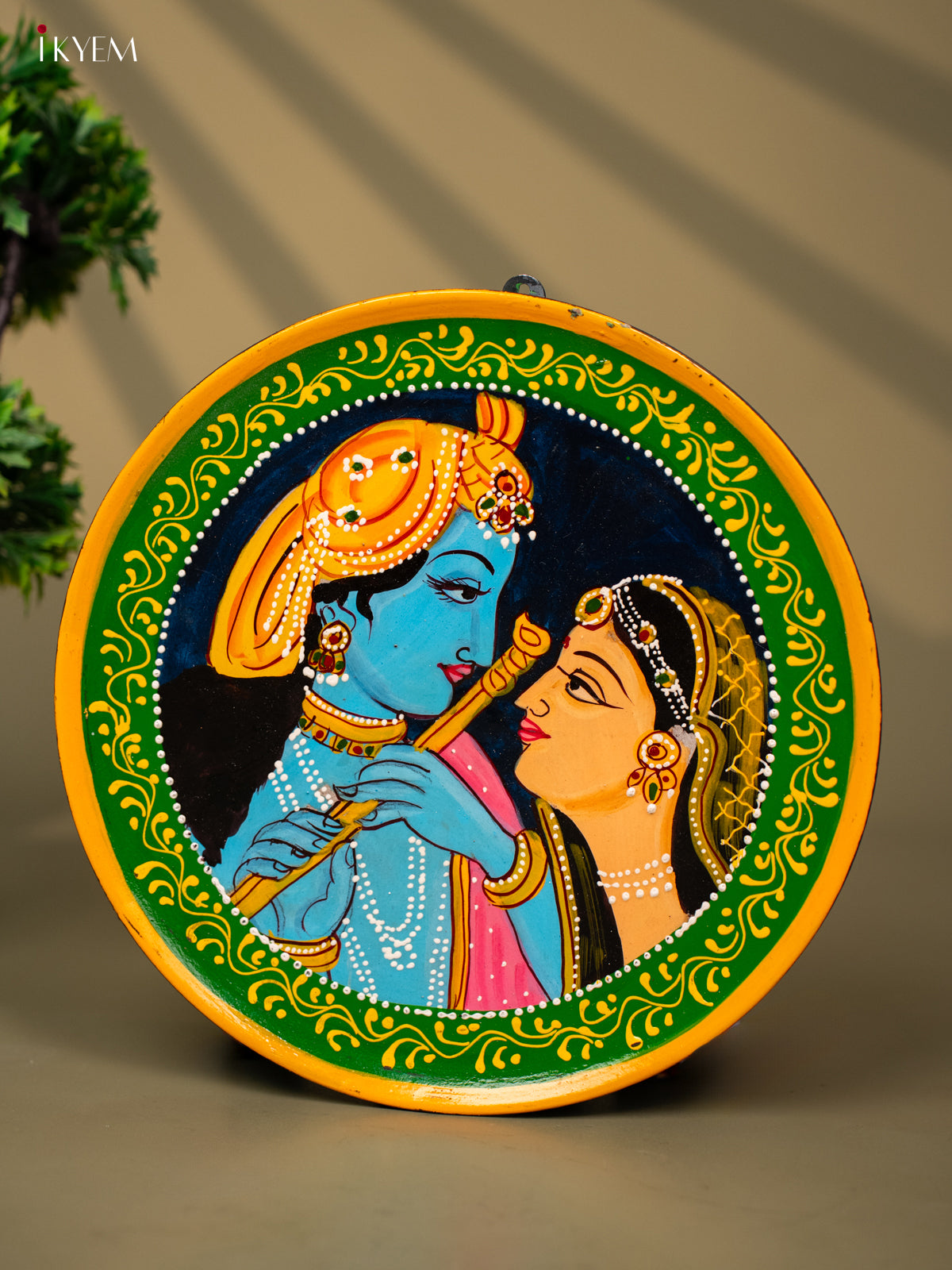 Wooden Hand painted Wall hanging plate - Radha Krishna Navy blue-KC22131