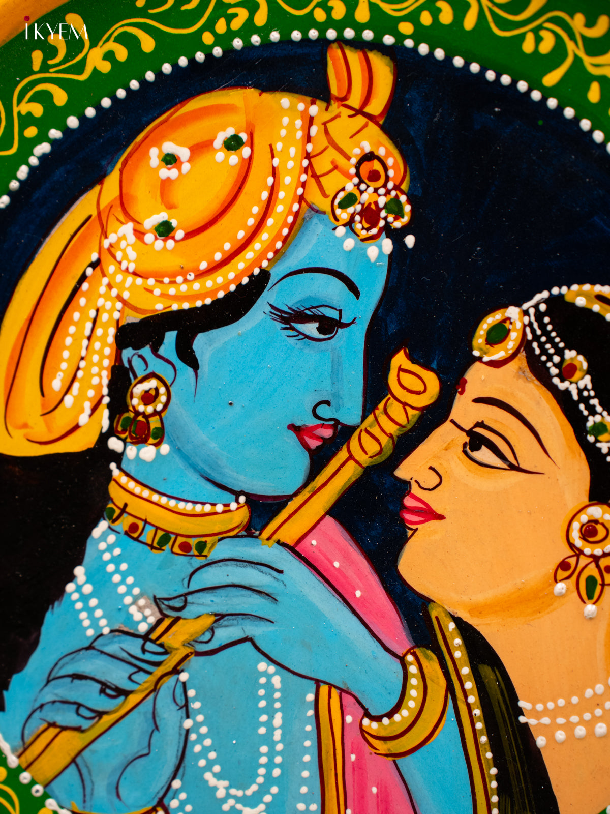 Wooden Hand painted Wall hanging plate - Radha Krishna Navy blue-KC22131