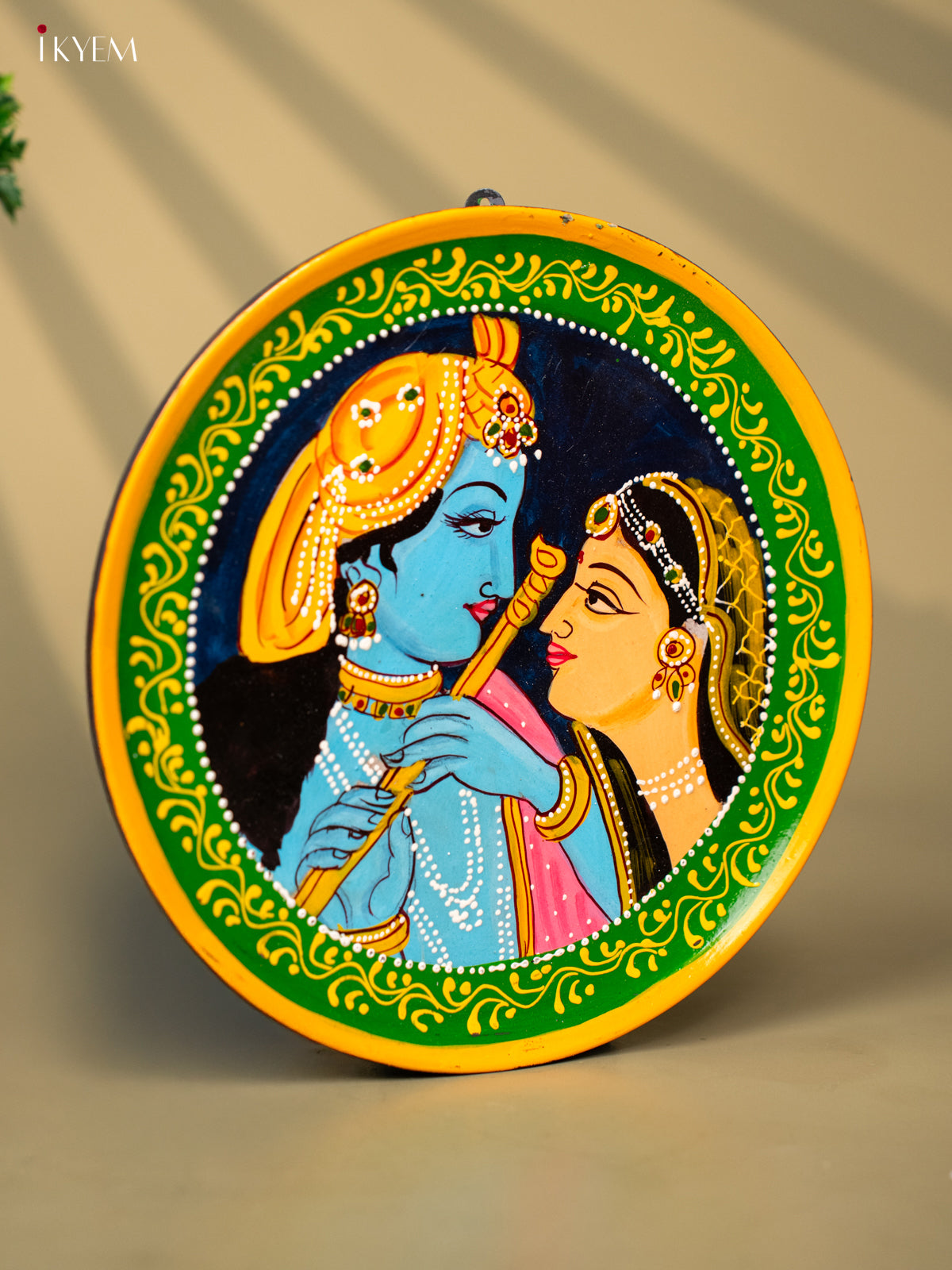Wooden Hand painted Wall hanging plate - Radha Krishna Navy blue-KC22131
