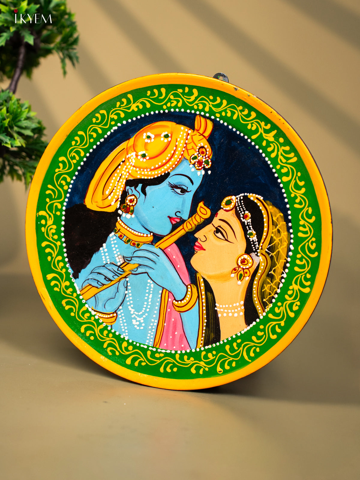 Wooden Hand painted Wall hanging plate - Radha Krishna Navy blue-KC22131