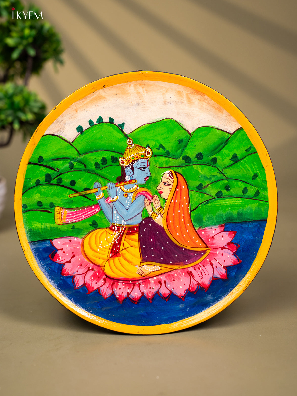 Wooden Hand painted Wall hanging Plate - Radha Krishna -KC22138
