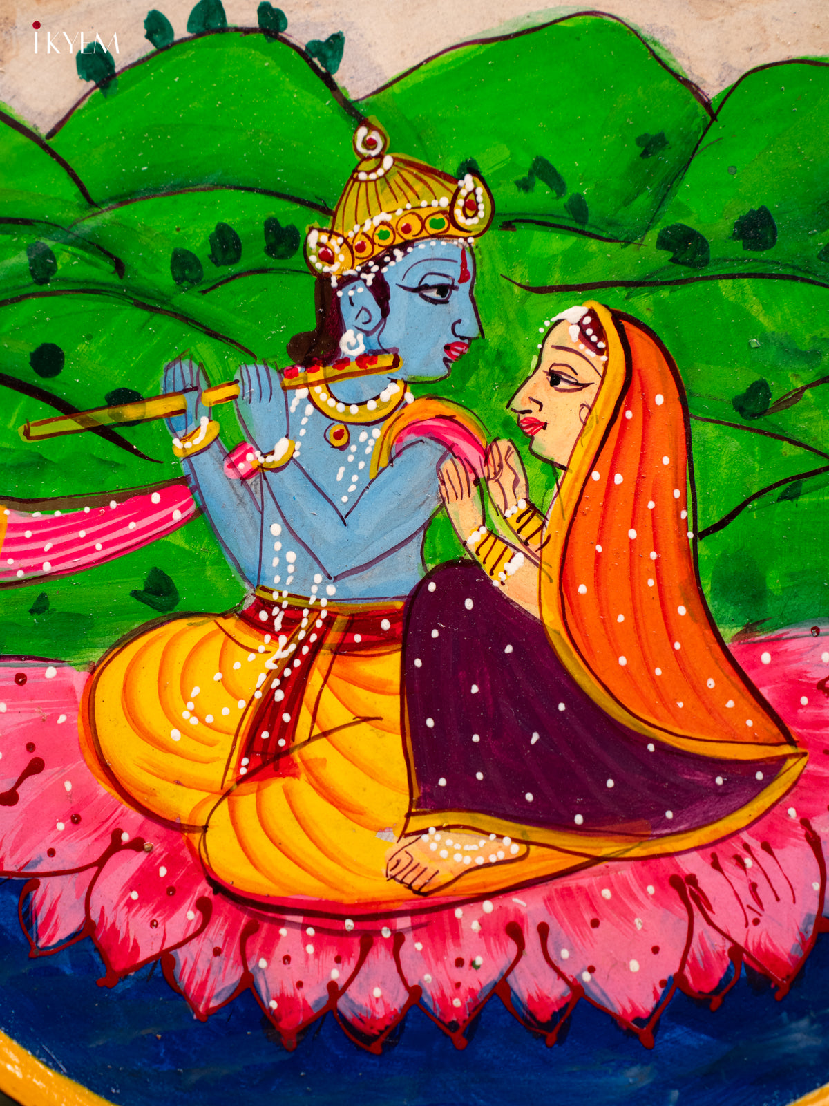 Wooden Hand painted Wall hanging Plate - Radha Krishna -KC22138