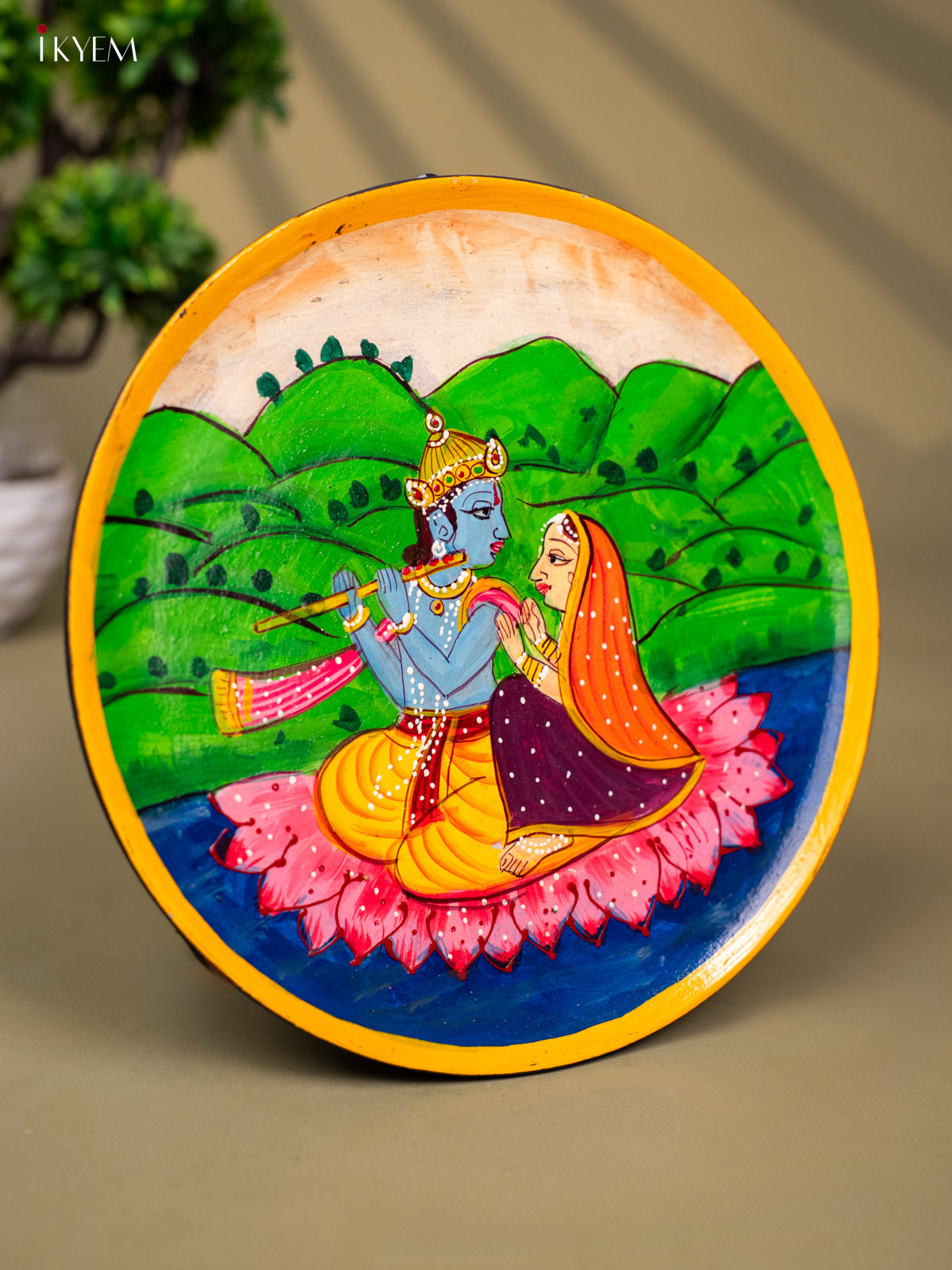 Wooden Hand painted Wall hanging Plate - Radha Krishna -KC22138