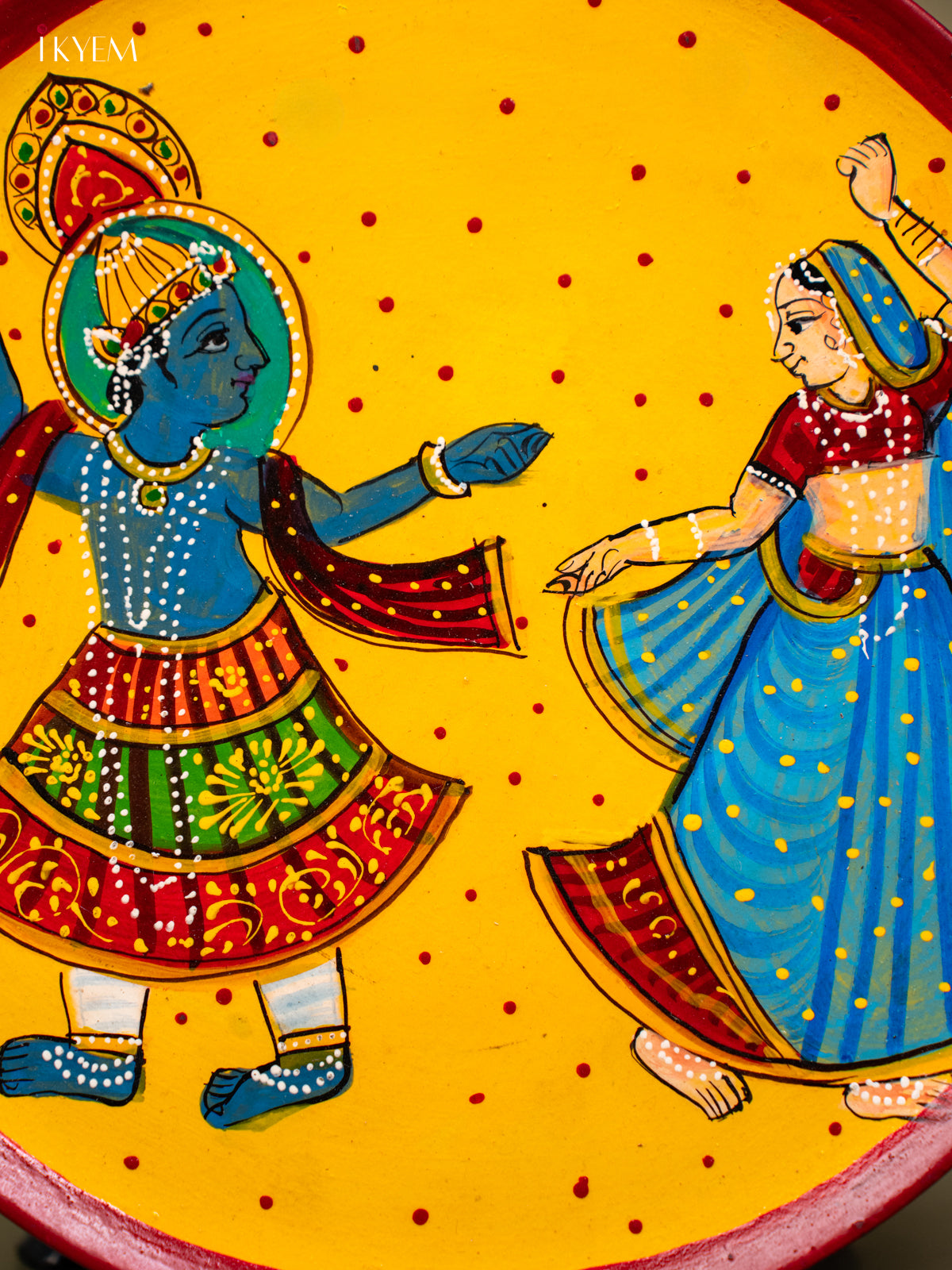 Wooden Hand painted Wall hanging plate - Radha Krishna Yellow-KC22140