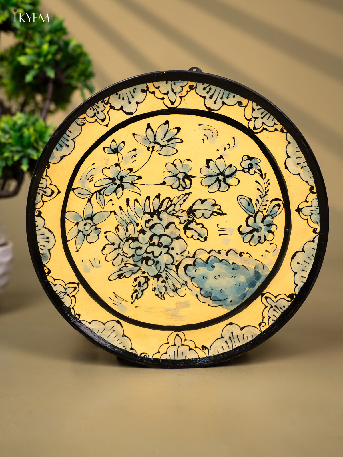Wooden Hand painted Wall hanging Plate - Floral -yellow - KC22145