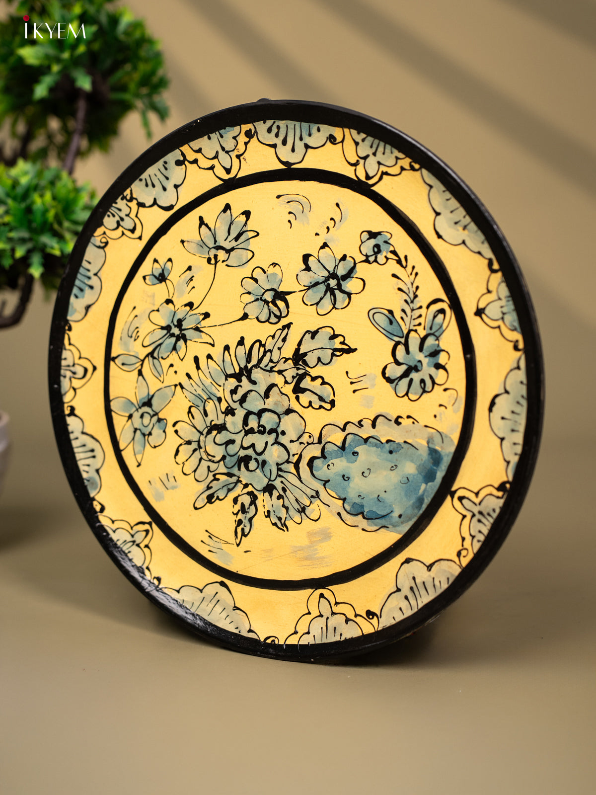 Wooden Hand painted Wall hanging Plate - Floral -yellow - KC22145