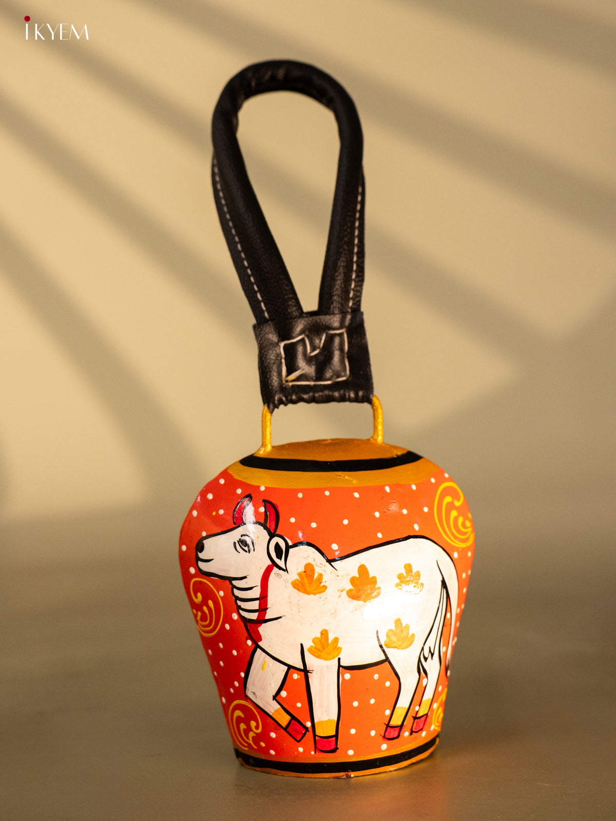 Hand Painted Cow Bell with Leather Handle - Cow - KC26112