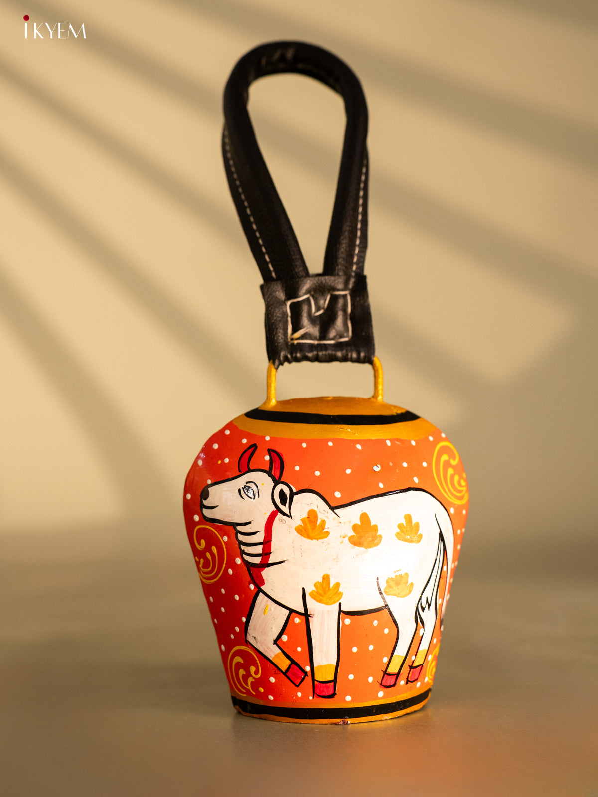 Hand Painted Cow Bell with Leather Handle - Cow - KC26112