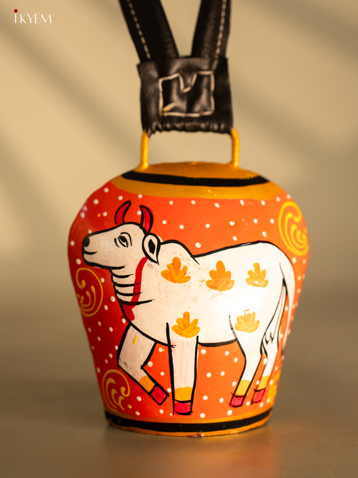 Hand Painted Cow Bell with Leather Handle - Cow - KC26112