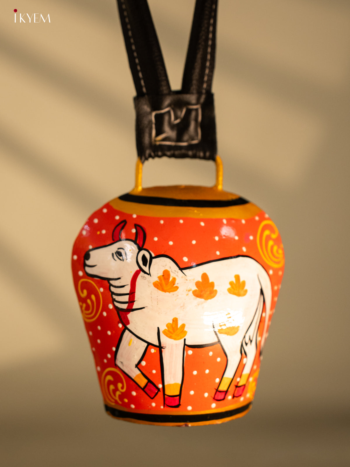 Hand Painted Cow Bell with Leather Handle - Cow - KC26112