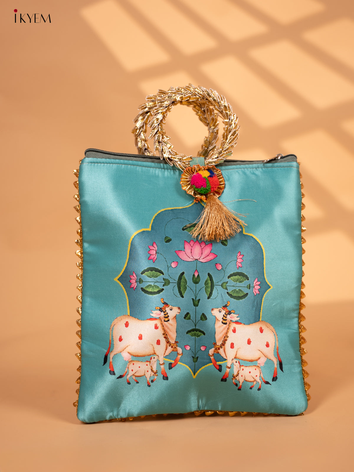 Pichwai Digital Printed Bag with Bangle handle-KC29124