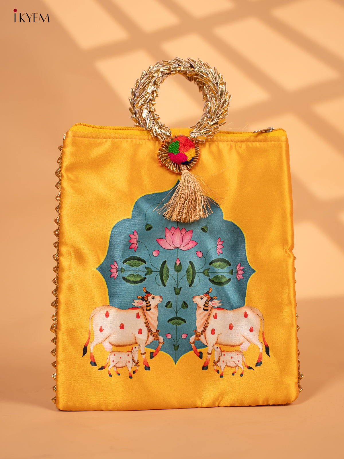 Pichwai Digital Printed Bag with Bangle handle-KC29124