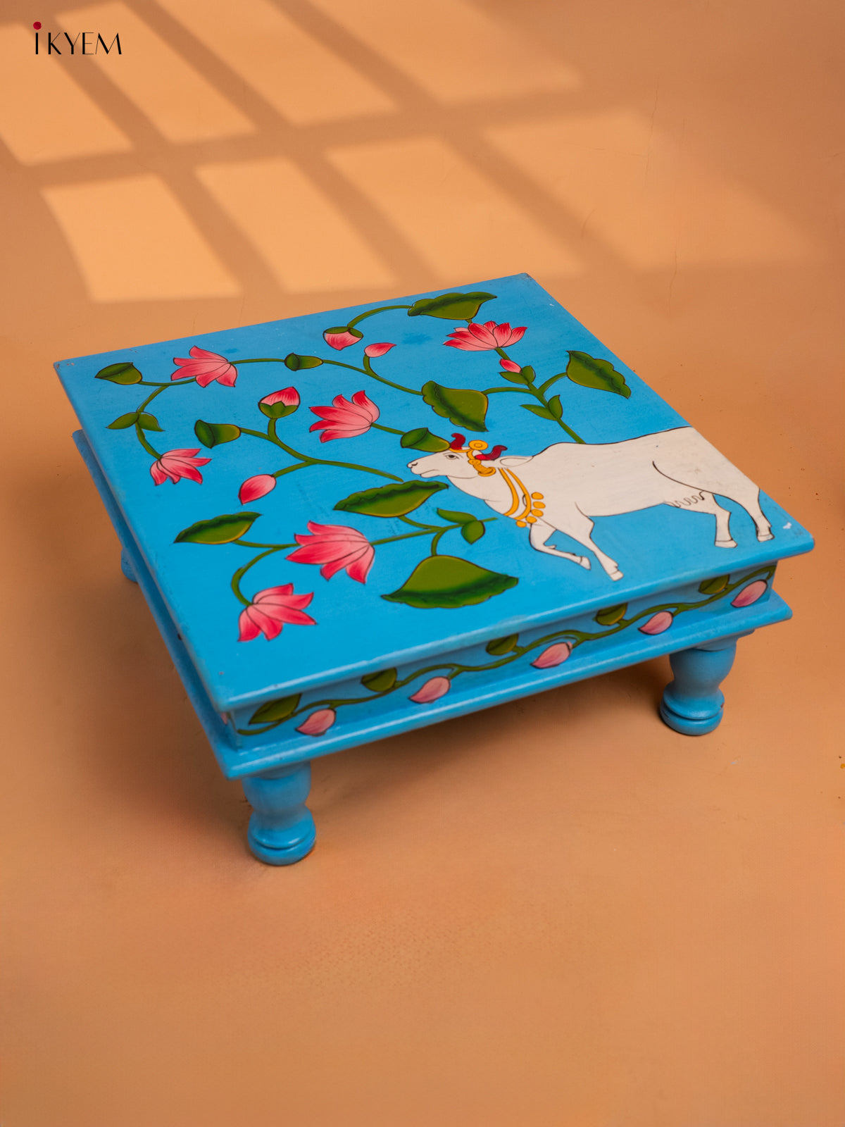 Wooden Hand painted Chowki - Cow (15×15)-KC29139