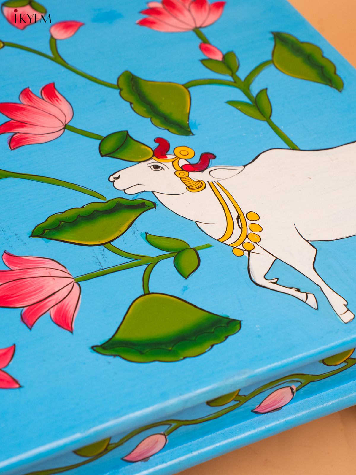 Wooden Hand painted Chowki - Cow (15×15)-KC29139