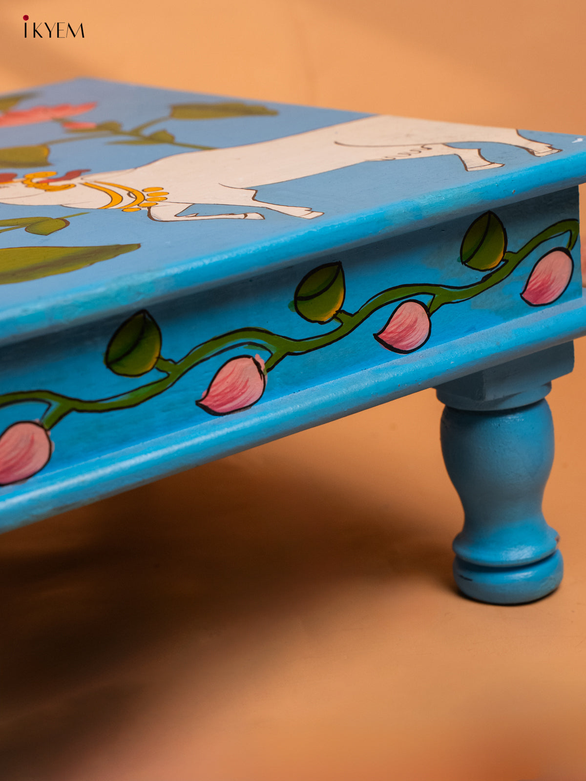 Wooden Hand painted Chowki - Cow (15×15)-KC29139