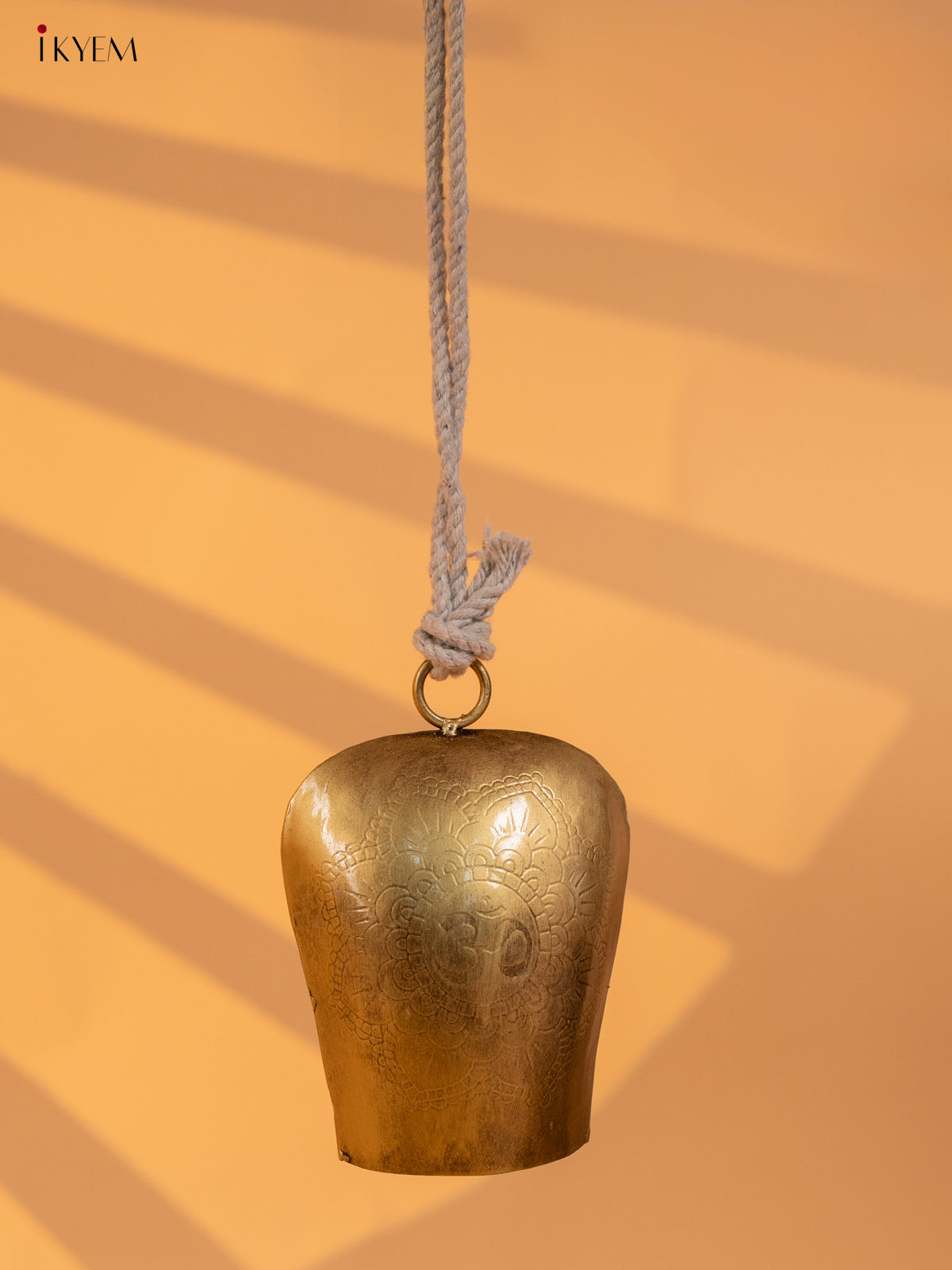 Metal Cow Bell with om Engraving & Rope Handle - Small - KD01112