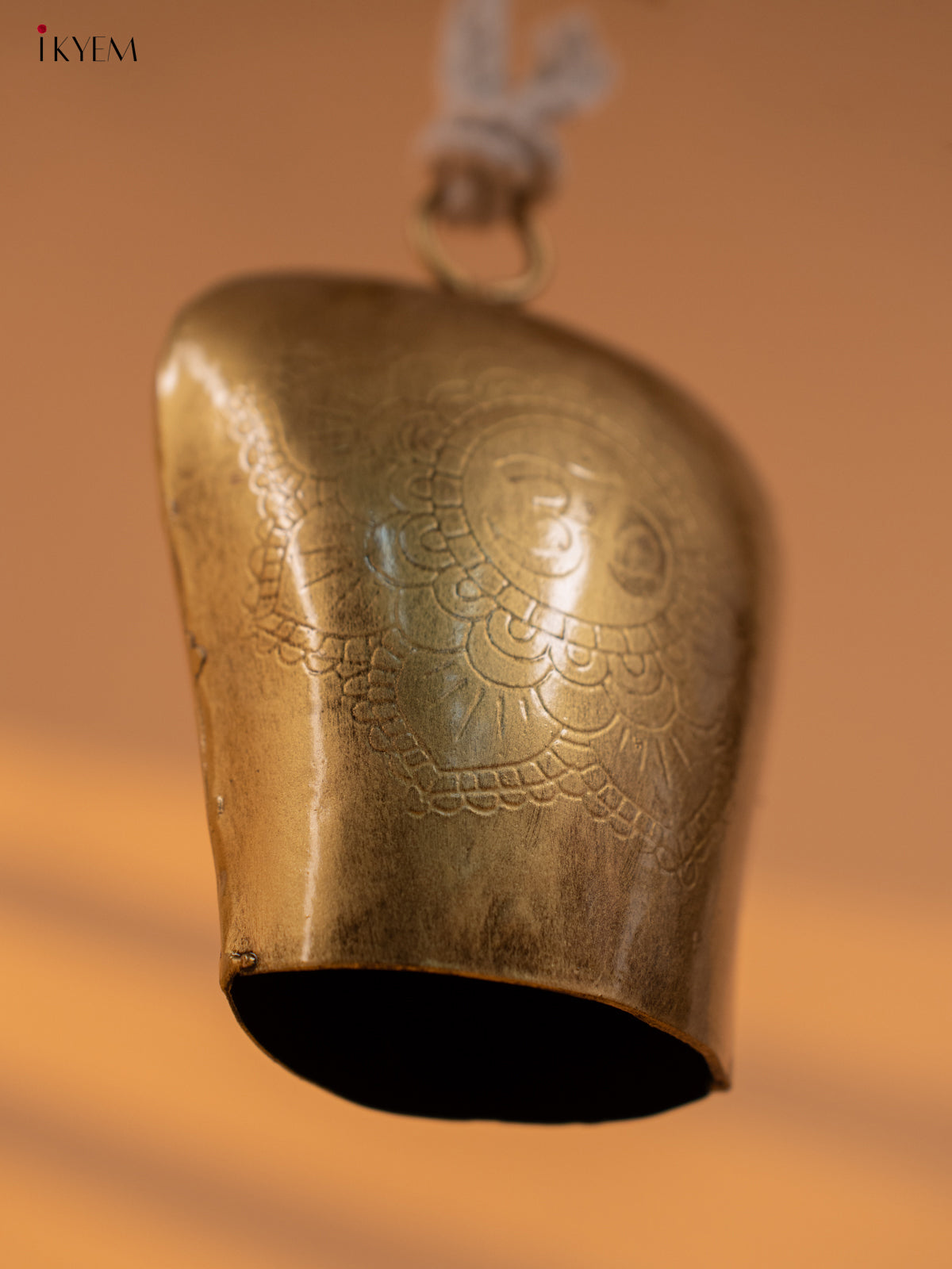 Metal Cow Bell with om Engraving & Rope Handle - Small - KD01112