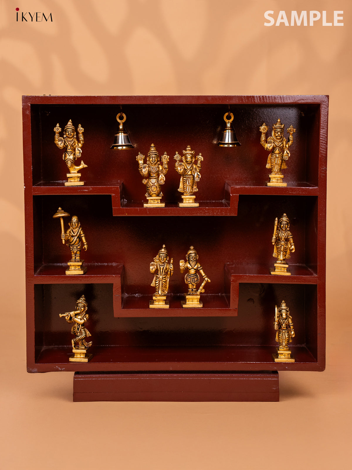 Square Wooden Hand Painted Wall Shelf - Maroon - KD01115