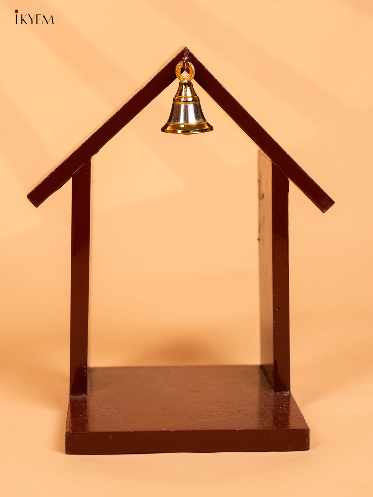 Wooden Vilakku Maadam with Bell - 8 Inch- Maroon - KD01132